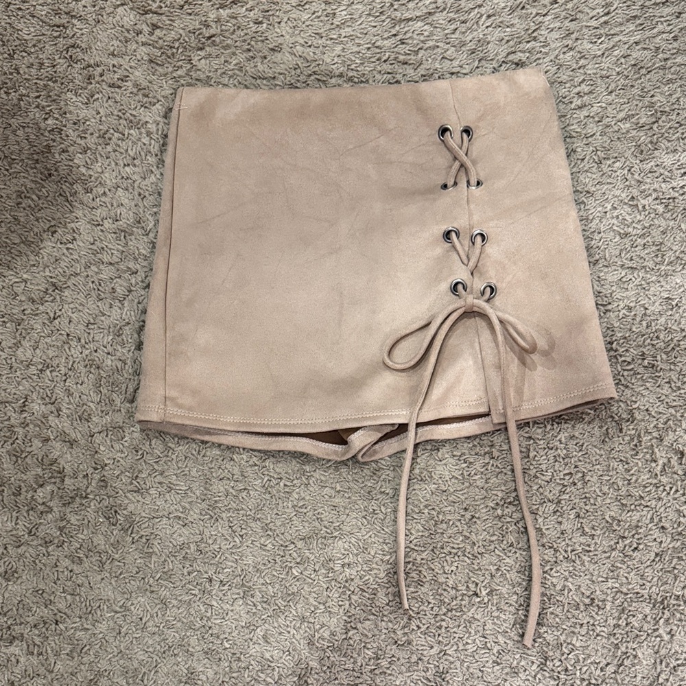 Blue Blush faux suede Lace-Up Tan Suede Skort